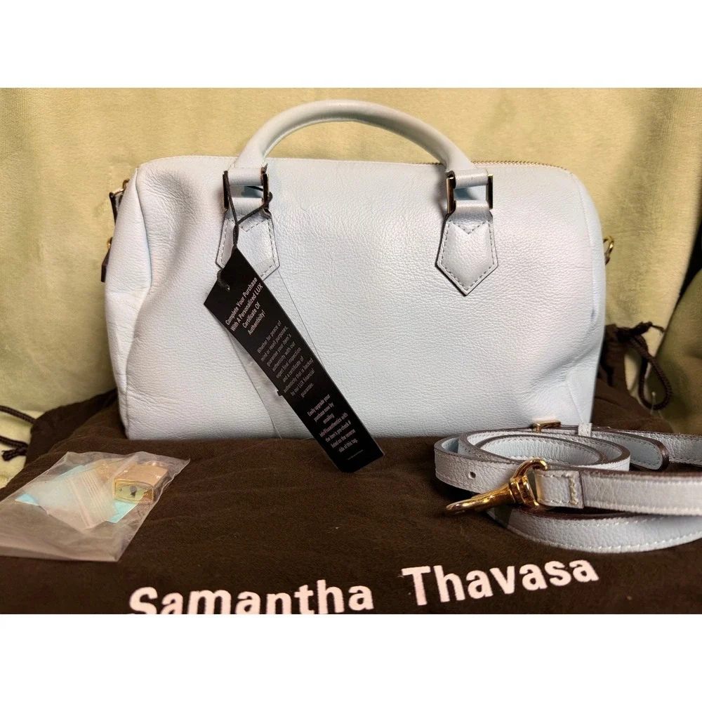 Samantha Thavasa Light Blue‎ Pebbled Leather Satchel Bag with Gold Hardware